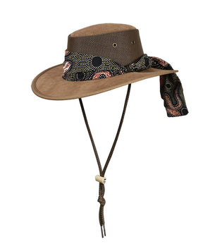 Barmah Foldaway Aboriginal Cooler Hat in Hickory