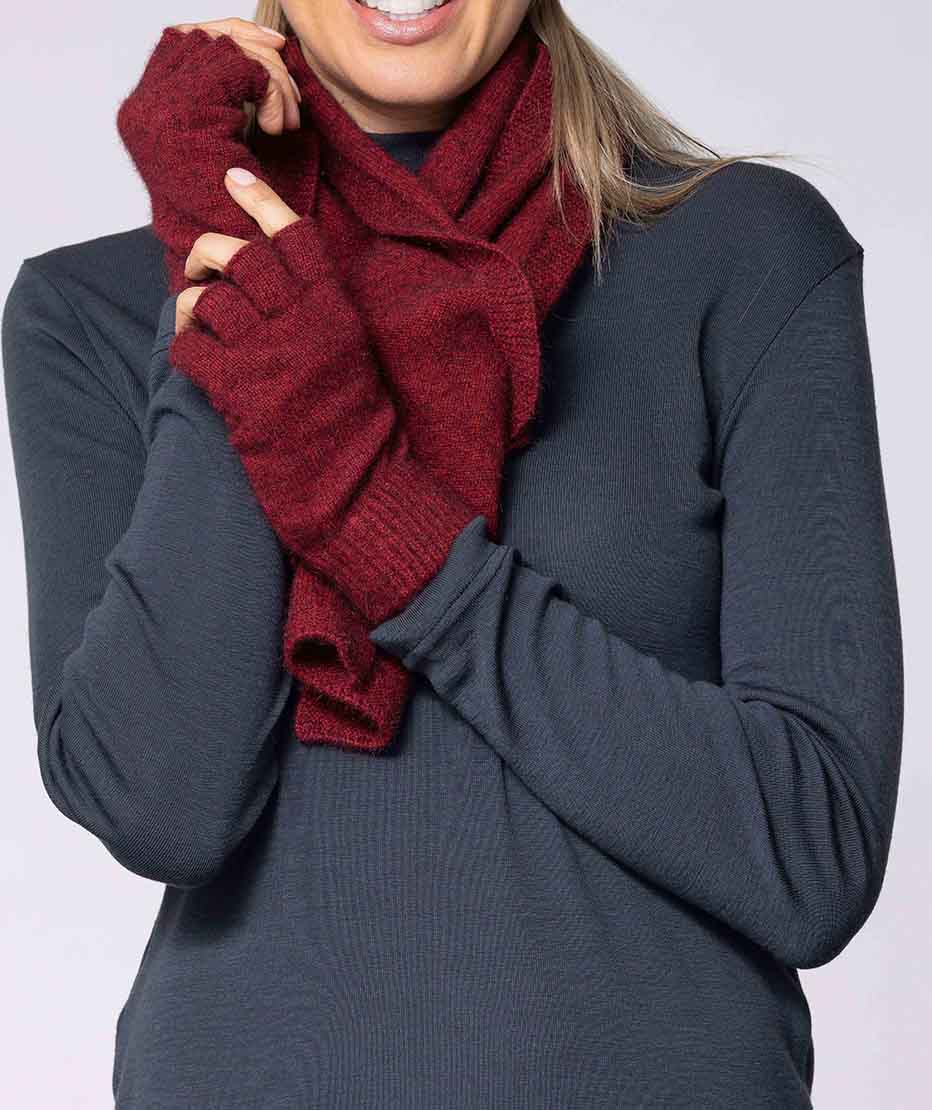 Merino Possum Fingerless Gloves | Red Kado
