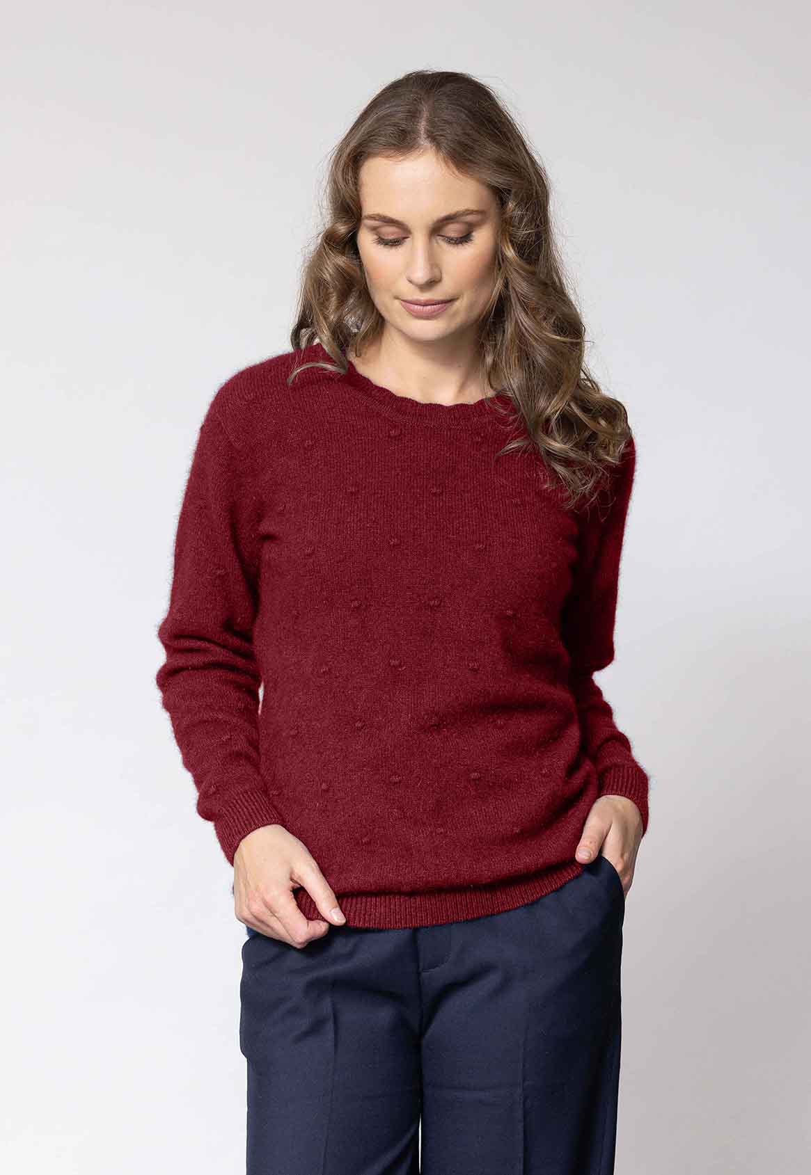 Women's Merino Possum Pin Dot Crew Sweater | Red Kado