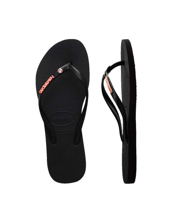 Havaianas Women's Slim Metal Logo Crystal Thongs | Red Kado
