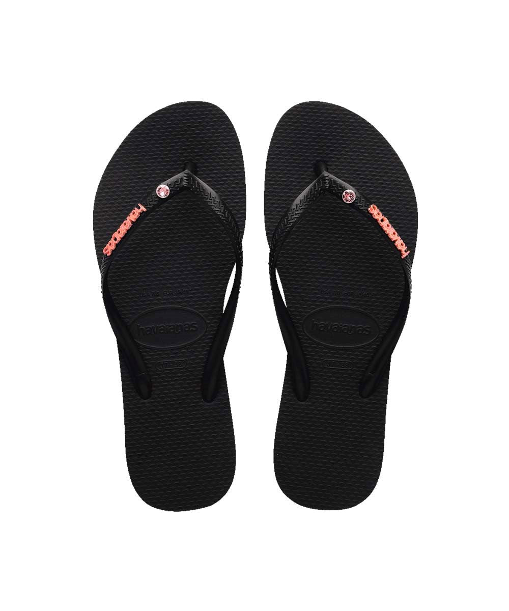 Havaianas Women's Slim Metal Logo Crystal Thongs | Red Kado