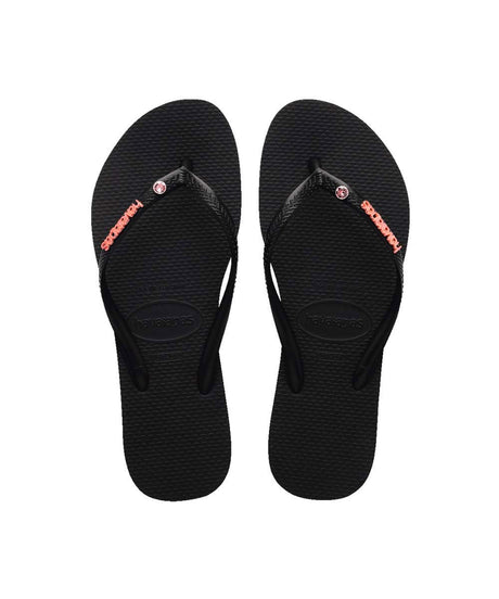 Havaianas Women's Slim Metal Logo Crystal Thongs | Red Kado